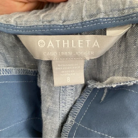 Athleta Cabo Linen Jogger Blue Beach Coastal Vacation Lagenlook Cruise Size 8 - Picture 9 of 11